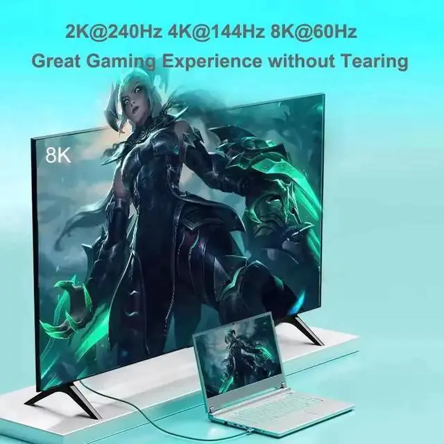 Alt view image 2 of 7 - JAENFONG USB C to DisplayPort 1.4 Cable (Support 8K@60Hz, 4K@144Hz, 2K@240Hz) Thunderbolt 3/4 Type C to DP Cord Compatible with MacBook, Mac mini, XPS, iPad, iPhone 15/16