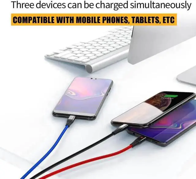 Alt view image 5 of 6 - JAENFONG Multi Charger Cable, Nylon Braided Universal 3 in 1 Multiple Ports Devices USB Charging Cord with USB Type C/Micro USB Connectors for Phones Tablets (Charging Only) - 4Ft, 2Pack