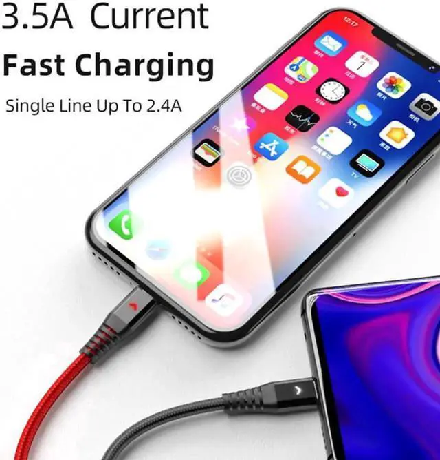 Alt view image 2 of 6 - JAENFONG Multi Charger Cable, Nylon Braided Universal 3 in 1 Multiple Ports Devices USB Charging Cord with USB Type C/Micro USB Connectors for Phones Tablets (Charging Only) - 4Ft, 2Pack