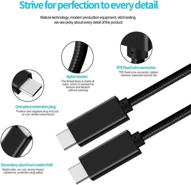 Alt view image 2 of 7 - 5A 100W Type-C Cable, 6.6ft USB Power Delivery (PD) Fast Charge USB C 3.1 Gen2, 10Gbps Data Compatible with PD Docking Stations, Hard Drives, MacBook Pro, Air, iPad Pro, PixelBook, 4K/5K Displays