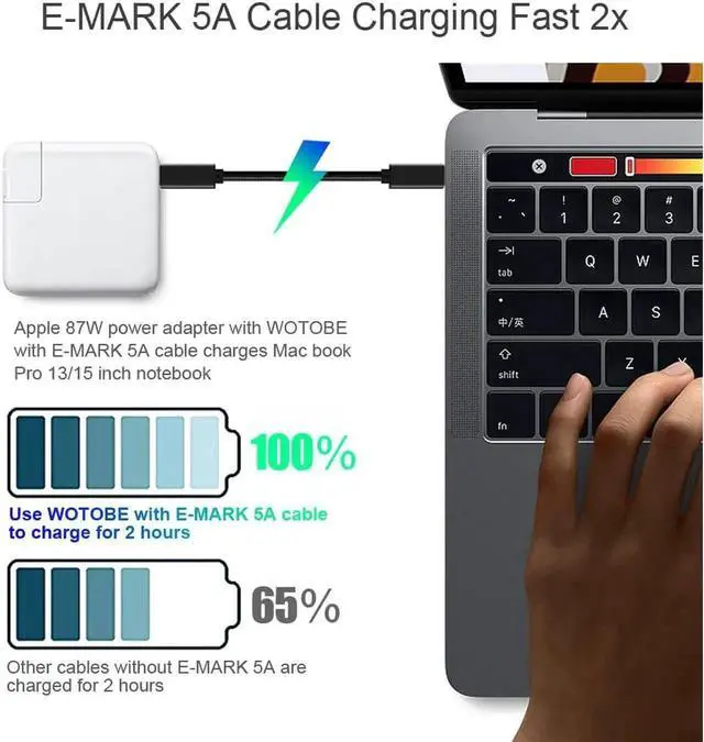Alt view image 7 of 7 - JAENFONG 5A 100W USB-C Cable, 6.6ft USB Power Delivery (PD) Fast Charge USB 3.1 Gen2, 10Gbps Data Compatible with PD Docking Stations, Hard Drives, MacBook Pro, Air, iPad Pro, PixelBook, 4K Displays