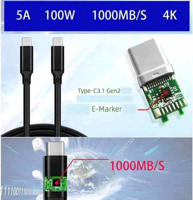 Alt view image 5 of 7 - JAENFONG 5A 100W USB-C Cable, 6.6ft USB Power Delivery (PD) Fast Charge USB 3.1 Gen2, 10Gbps Data Compatible with PD Docking Stations, Hard Drives, MacBook Pro, Air, iPad Pro, PixelBook, 4K Displays
