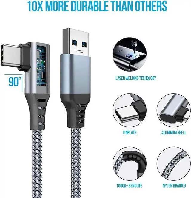 Alt view image 7 of 7 - JAENFONG Oculus Quest 2 Link Cable, 16FT / 5M Link Virtual Reality Headset Cable for Oculus Quest 2, USB A to C 3.0 Fast Charging and Data Transmission for Cellphone & PC VR Headset (Gray)