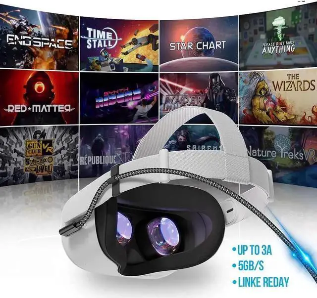 Alt view image 4 of 7 - JAENFONG Oculus Quest 2 Link Cable, 16FT / 5M Link Virtual Reality Headset Cable for Oculus Quest 2, USB A to C 3.0 Fast Charging and Data Transmission for Cellphone & PC VR Headset (Gray)