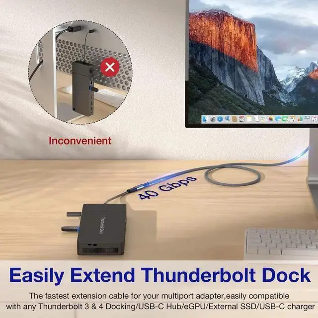Alt view image 6 of 7 - JAENFONG USB4 Extension Cable 1.64FT / 0.5M, Thunderbolt 3 & 4 Extension Cable, USB C 4.0 Support PD 100W 20V5A, 40Gbps Transfer, 8K@60Hz, 6K/4K@60Hz Video for Dell/HP, Mac-Book, i-Mac, Dell XPS