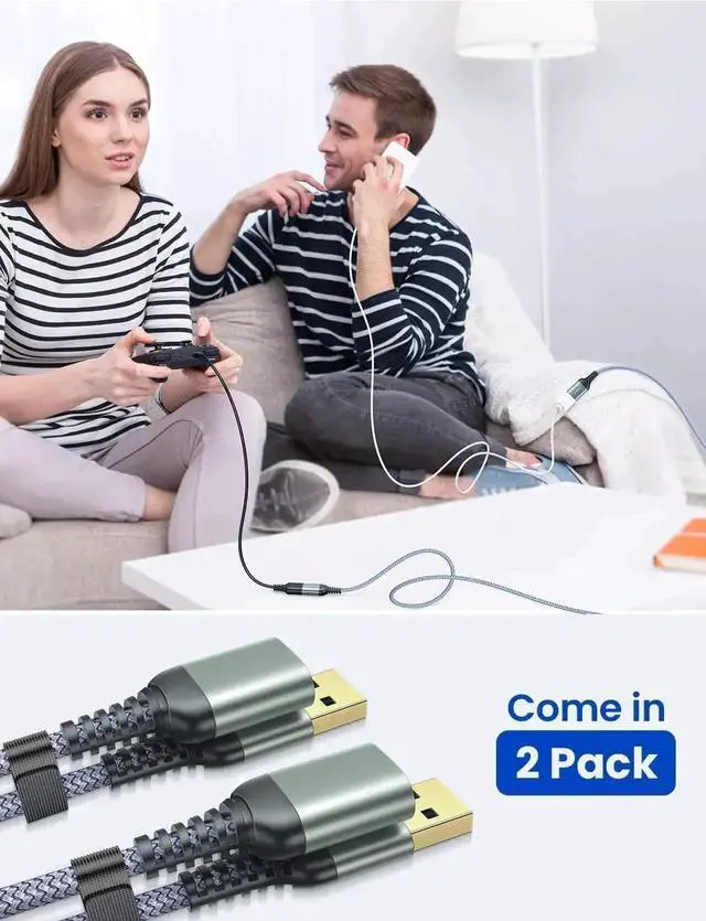 Alt view image 2 of 7 - JAENFONG 2 PACK 6.6FT+6.6FT, USB 3.0 Extension Cable Type A Male to Female Extension Cord DURABLE BRAIDED MATERIAL Fast Data Transfer Compatible with USB Keyboard, Mouse, Flash Drive, Hard Drive