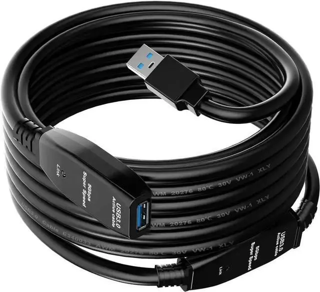 Main image of JAENFONG USB 3.0 Active Extension Cable 33FT, Long USB Type-A Male to Female Extender Cord, Built-in A Signal Booster Smart Chip, 5Gbps Transfer, for Printer, Xbox, Webcam, VR, Hard Drive, USB Hub