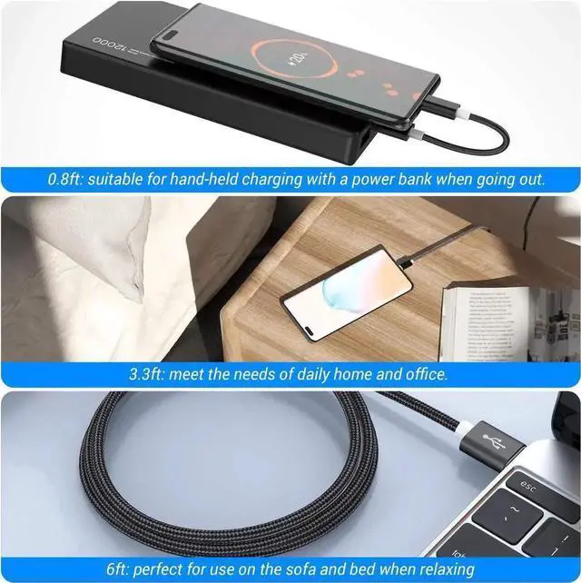 Alt view image 7 of 7 - JAENFONG USB Type C Fast Charging Cable, 4 Pack (0.8/3.3/3.3/6.6FT) Nylon Braided Data Sync Transfer Cord, Compatible with Samsung Galaxy S10 S9 Note 9 8, LG G7 V30 V20 G6, Google Pixel (Black)