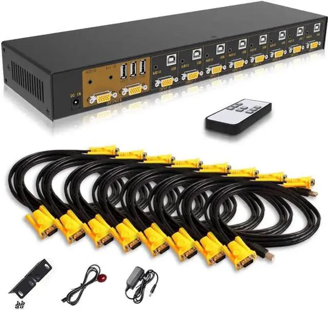 Main image of JAENFONG 8 Port 8 in 2 Out Switcher 8x2 VGA Switch Supports Wireless Keyboard and Mouse Audio USB 2.0 Devices Sharing 8 Computers with Remote Control
