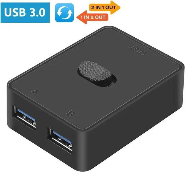 Main image of JAENFONG USB3.0 Switch Selector, USB KVM Switcher Adapter, Bi-Directional USB Sharing Switch 2 in 1 Out/ 1 in 2 Out, 2 Port USB Switcher 2 Computers Share Keyboard Mouse Scanner Printer