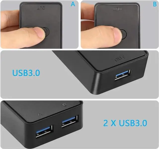 Alt view image 6 of 7 - JAENFONG USB3.0 Switch Selector, USB KVM Switcher Adapter, Bi-Directional USB Sharing Switch 2 in 1 Out/ 1 in 2 Out, 2 Port USB Switcher 2 Computers Share Keyboard Mouse Scanner Printer