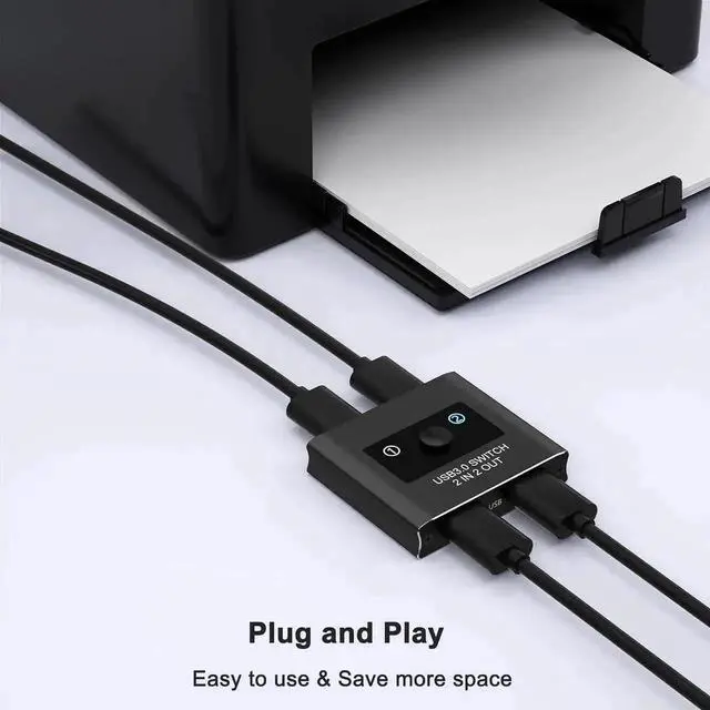 Alt view image 7 of 7 - JAENFONGUSB 3.0 Switch 2 in 2 Out, USB Switcher Selector for 2 Computers, Share Keyboard, Mouse, Printer, Scanner, KVM Switch Selector, Compatible with Windows, Mac, Linux, Includes 2 USB-A 3.0 Cables