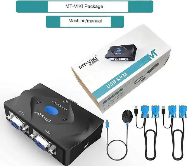 Alt view image 2 of 7 - JAENFONG MT-VIKI KVM Switch VGA 2 Port, KVM Switch Console with 3 USB Hub + 2 in1 Cables + Desktop Selector