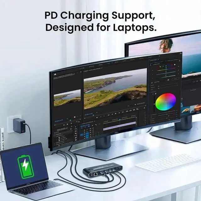 Alt view image 4 of 7 - HDMI KVM Switch, 2x1 Type C KVM Switch with 7 USB-A Ports RJ45 Port PD 100W Ports, Extended Display KVM Switch Supports 4K@60Hz for 1 Monitors 2 Computers, with 2 Thunderbolt USB-C 40Gbps Cable
