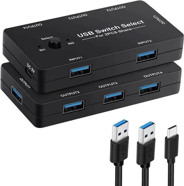 Main image of JAENFONG USB Switcher Selector,2 Computers Sharing 4 USB Devices KVM Switcher, One-Button Swapping Box for Mouse Keyboard Scanner Printer PCs