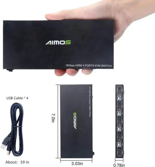 Alt view image 2 of 7 - JAENFONG KVM Switch HDMI 4 Port Box, HDMI 2.0 KVM Switcher Support Wireless Keyboard and Mouse Connections and with USB Hub Port, UHD 4K@60Hz & 3D & 1080P Supported
