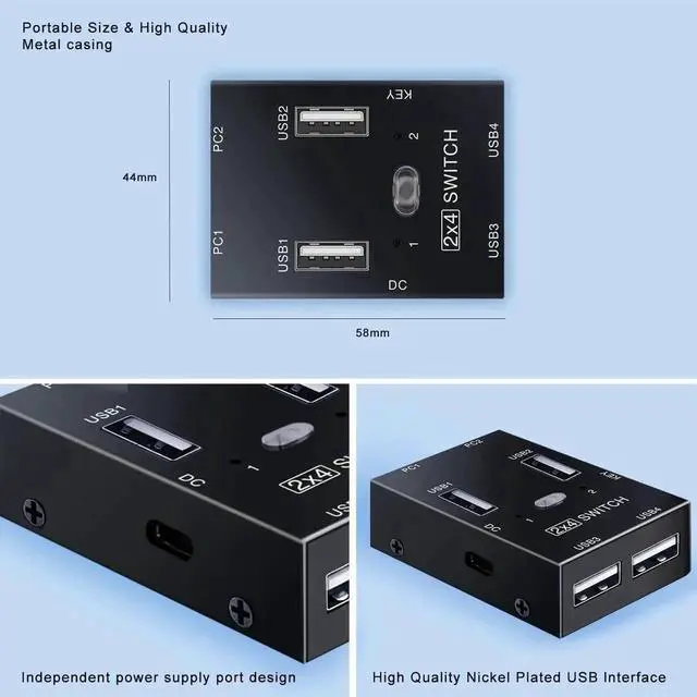 Alt view image 2 of 7 - JAENFONG 2x4 USB 2.0 Switch for 2 PCs, USB Switch 2 in 4 Out USB KVM Switch for PC, Printer, Scanner, Keyboard, USB 2.o Switch for 2 Computers Share 4 USB Devices