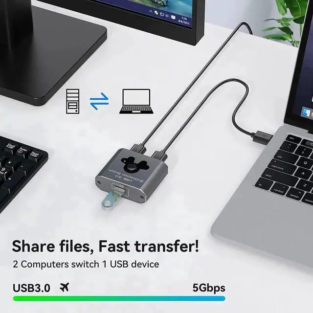 Alt view image 6 of 7 - JAENFONG 2 Port USB 3.0 Switch Bi-Directional KVM Switch USB Switcher 2 in 1 Out / 1 in 2 Out 5Gbps High-Speed USB Switch 2 Computers Share 1 USB Devices for PCs Mouse Keyboard Printer Scanner