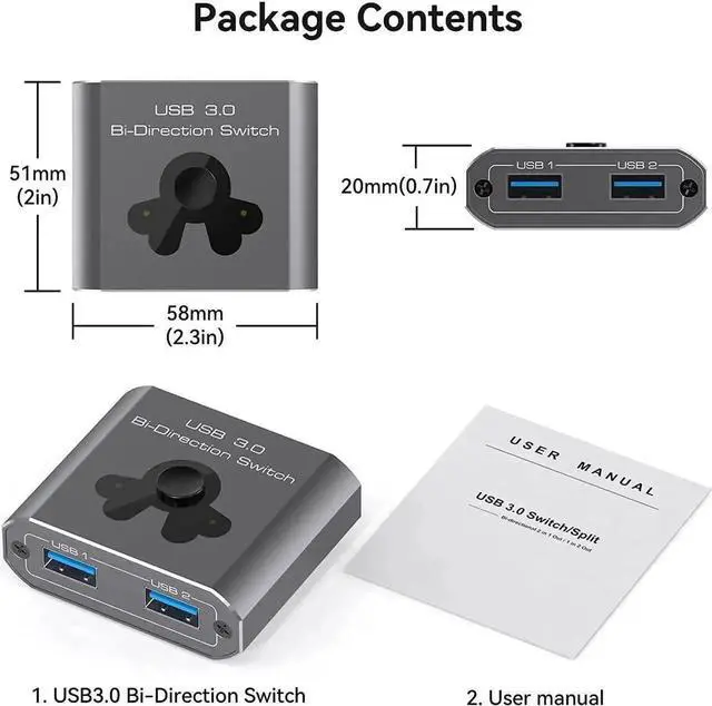 Alt view image 7 of 7 - JAENFONG 2 Port USB 3.0 Switch Bi-Directional KVM Switch USB Switcher 2 in 1 Out / 1 in 2 Out 5Gbps High-Speed USB Switch 2 Computers Share 1 USB Devices for PCs Mouse Keyboard Printer Scanner