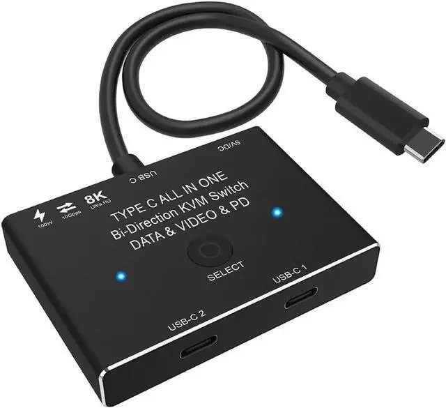 Main image of JAENFONG USB C Switch, Bi-Directional USB-C Switcher 2 Computers, USB Type C KVM Switch 8K @60Hz 4K@120Hz Video/10Gbps Data Transfer/100W Charging,Compatible with Thunderbolt Device (Black)