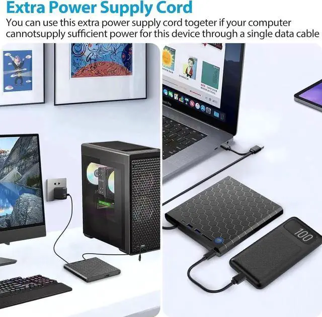 Alt view image 5 of 7 - 6-in-1 External CD/DVD Drive for Laptop, DVD Player for Laptop, CD Reader with 2 USB A, 1 USB C & SD/TF Card Reader, External CD/DVD Optical Drive Compatible with Windows 11/10/8/7/Linux, MacOS