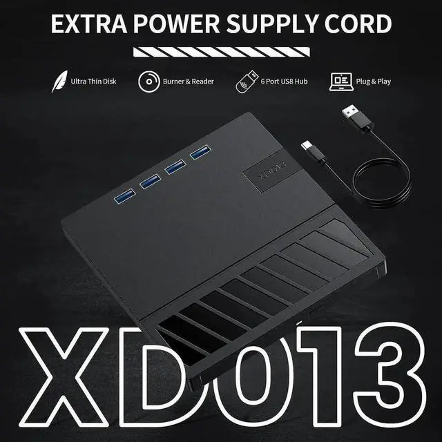 Alt view image 7 of 7 - External CD/DVD Drive for Laptop, 7 in 1 USB Ultra-Slim Portable CD/DVD Player Burner, with 4 USB Ports, SD/TF Card Reader CD ROM Compatible with External DVD Player for Windows 11/10/8/7 Linux MacOS