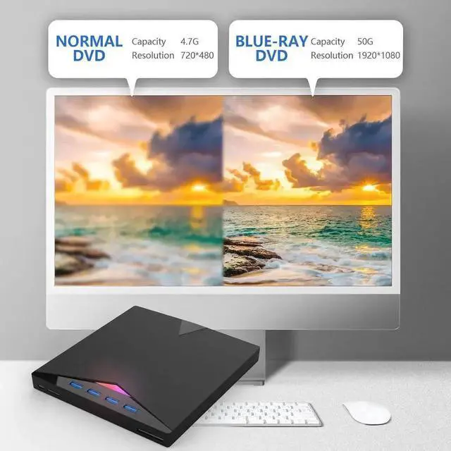 Alt view image 4 of 7 - JAENFONG [7-in-1] External Blu Ray Drive, USB 3.0 Type-C External CD/DVD Drive, 3D Blu Ray CD DVD Drive, DVD/BD Player Read/Write Portable Blu-ray Drive for Laptop Windows PC Mac MacB-ook Desktop