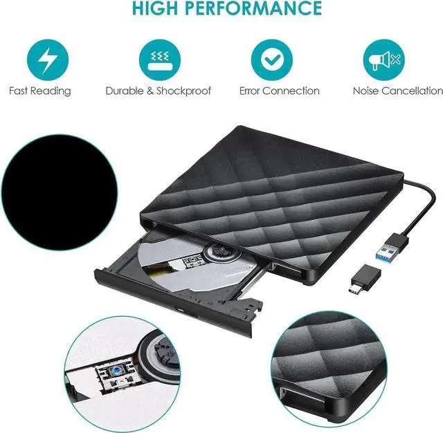 Alt view image 2 of 7 - JAENFONG External DVD Drive with USB 3.0 & Type-C Converter External CD DVD Drive Portable CD DVD RW Reader Re-writer Burner for Laptop Desktop PC Compatible with Windows Mac OS Vista Linux System