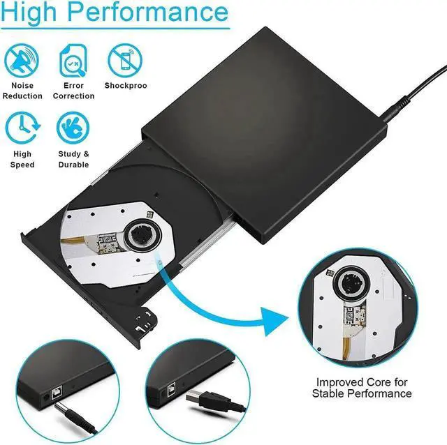 Alt view image 2 of 7 - JAENFONG External CD DVD Optical Drive, USB 2.0 Slim Protable External CD-RW Drive DVD-RW Burner Writer Player for Laptop Notebook PC Desktop Computer (Black, USB 2.0)