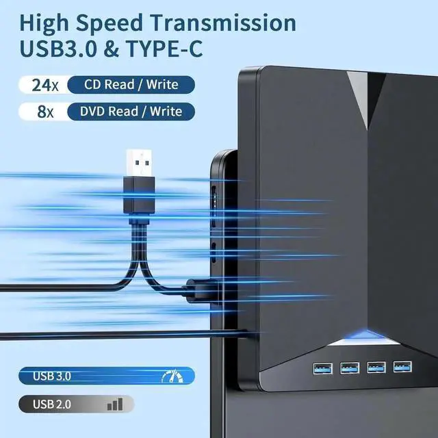Alt view image 6 of 7 - JAENFONG External CD/DVD Drive for Laptop, 7-in-1 USB 3.0 & Type C Portable External CD DVD Burner Optical DVD Drive with SD/TF Card Reader & 4-Port USB Hub, Compatible with Windows, Mac OS, Linux