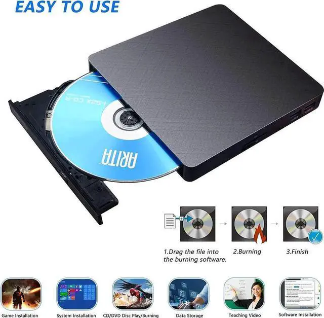 Alt view image 4 of 7 - 5 in 1 External CD DVD Drive, USB 3.0 & Type-C Portable CD DVD Burner with SD/TF Card Reader and 2 USB Ports, External Optical CD/DVD Drives for PC Desktop/Laptop/Linux/Mac/Windows 11/10/8/7 (Black)