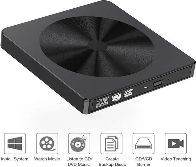 Alt view image 5 of 7 - External CD DVD Drive, USB 3.0 USB C Type-C Portable CD/DVD+/-RW Drive/DVD Disc Player for Laptop Slim CD ROM Burner Compatible with Mac Laptop Desktop PC Windows XP/2003/Vista/7/8/10 Linux OS (BLACK)