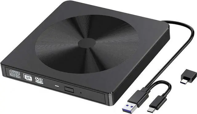 Main image of External CD DVD Drive, USB 3.0 USB C Type-C Portable CD/DVD+/-RW Drive/DVD Disc Player for Laptop Slim CD ROM Burner Compatible with Mac Laptop Desktop PC Windows XP/2003/Vista/7/8/10 Linux OS (BLACK)