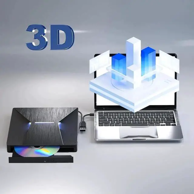 Alt view image 2 of 7 - JAENFONGExternal Blu Ray Drive, USB 3.0 and Type-C External Blu-Ray CD DVD Drive, Blu-ray Reader 3D Slim Optical CD Drive CD/DVD Burner Optical Drive Compatible with Windows XP/7/8/10, Laptop, Desktop