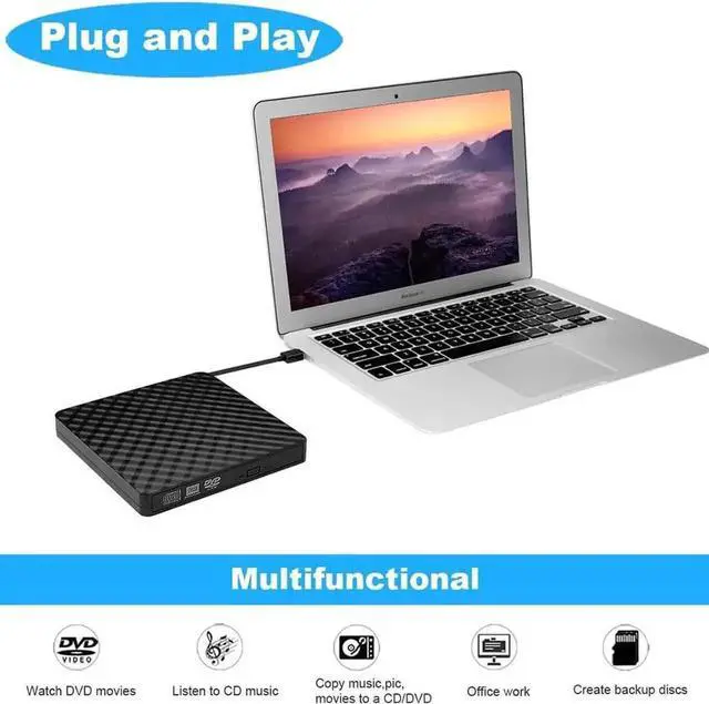 Alt view image 2 of 7 - JAENFONG External DVD Drive, CD DVD +/-RW Drive USB 3.0 Protable USB DVD/CD ROM Burner Optical Drive Player Reader Writer for Windows 11/10/8/7 Laptop Desktop Computer, Mac OS (Black)