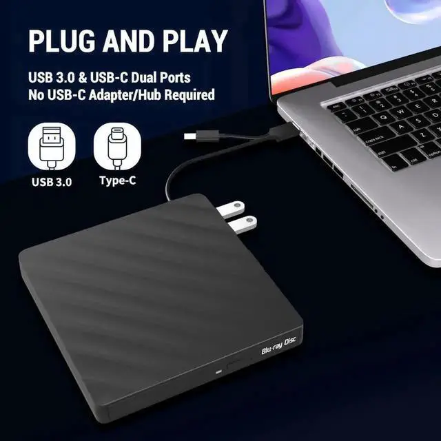 Alt view image 5 of 7 - [5-in-1] External Blu Ray Drive, USB 3.0 Type-C External blu ray Burner Slim Optical CD DVD Drive Burner with SD/TF Card Reader/2 USB 3.0 Hubs for PC Windows XP/7/8/10, MacOS, Laptop, Desktop (Black)