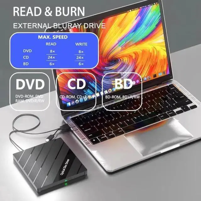 Alt view image 4 of 7 - External Blu Ray Drive, Portable Bluray Player Writer Reader, CD Burner with USB 3.0 USB 2.0 Ports & SD Card, DVD & CD-ROM +/-RW, External Blu-Ray Drives for PC Laptop Desktop Windows Mac Linux