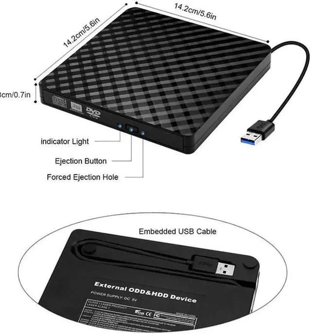 Alt view image 7 of 7 - JAENFONG External CD Drive, Hannord Portable high-speed USB 3.0 Portable CD/DVD +/-RW Drive DVD/CD ROM Rewriter Burner Compatible with Laptop Desktop PC Windows Linux Mac