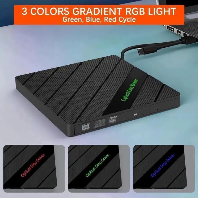 Alt view image 4 of 7 - JAENFONG 8 in 1 External CD/DVD Drive for Laptop, USB 3.0 Portable External CD Burner Reader Writer with 4 USB Ports/2 TF SD Slots/1 Type C Port, Disc Optical Drive for Laptop/PC/Mac/Windows/Linux OS