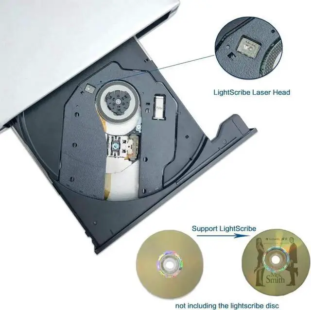 Alt view image 6 of 7 - JAENFONG External DVD CD Drive, Aluminum USB 3.0 Lightscribe DVD Burner Type-C Portable DVD CD +/-RW Rewriter Reader Slim Optical Drive Compatible with Macbook Laptop Desktop (Silver)
