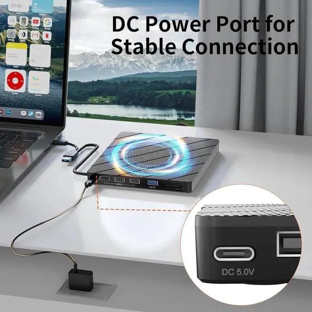 Alt view image 4 of 7 - External CD DVD Drive for Laptop, [8 in 1] USB 3.0 & Type C Portable CD DVD Rewriter Burner with 4 USB A Ports & SD/TF Card Reader, Support Faster Transfer Speed CD 8X DVD 24x for Windows MacOS