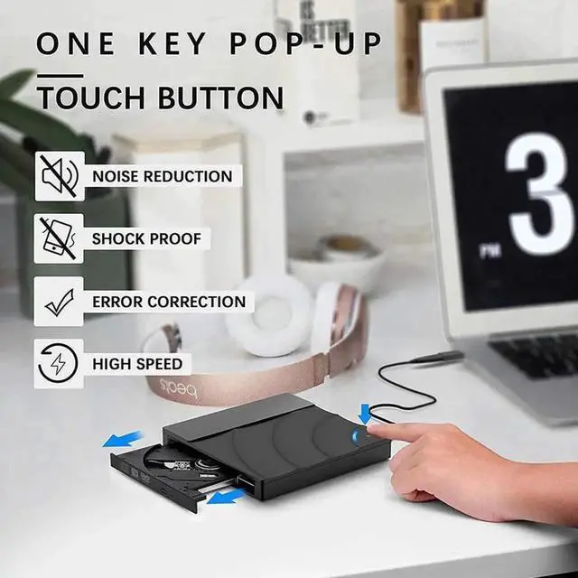 Alt view image 3 of 7 - JAENFONG Portable high-speed USB 3.0 CD DVD-RW Optical Drive External Slim Disk Reader Desktop PC Laptop Tablet Promotion DVD Player for PC Laptop Desktop MacBook Mac Windows 7/8.1/10 Linux OS