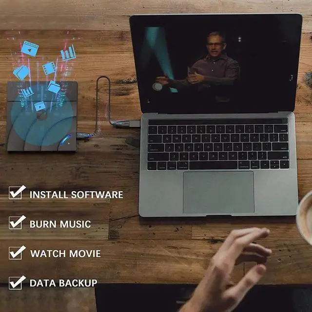 Alt view image 7 of 7 - JAENFONG Portable high-speed USB 3.0 CD DVD-RW Optical Drive External Slim Disk Reader Desktop PC Laptop Tablet Promotion DVD Player for PC Laptop Desktop MacBook Mac Windows 7/8.1/10 Linux OS
