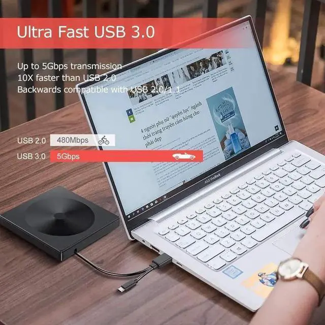 Alt view image 6 of 7 - JAENFONG External CD DVD Drive, Type C USB 3.0 Portable CD/DVD RW Writer Burner, Low Noise High Speed Transfer Drive, Compatible with Laptop, Desktop, Windows XP/2003/Vista/7/8/10, Linux, Mac OS