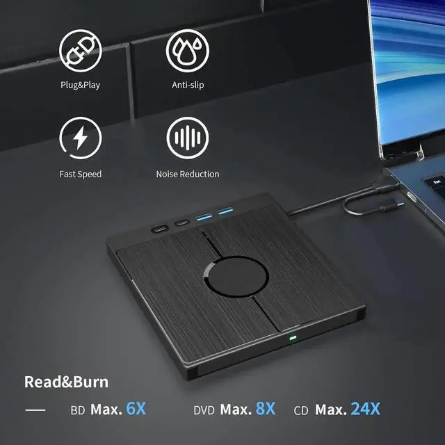 Alt view image 4 of 7 - JAENFONG External Blu Ray Drive [7 in 1], Portable Blu-Ray/DVD Drive with USB 3.0/Type-C/SD/TF Card Ports, Support 100G Disc Blu Ray Drive External, Blu Ray Burner for Windows XP/7/8/10/11 Mac Laptop