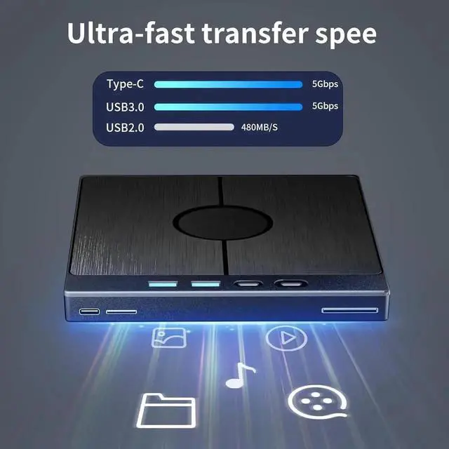 Alt view image 7 of 7 - JAENFONG External Blu Ray Drive [7 in 1], Portable Blu-Ray/DVD Drive with USB 3.0/Type-C/SD/TF Card Ports, Support 100G Disc Blu Ray Drive External, Blu Ray Burner for Windows XP/7/8/10/11 Mac Laptop