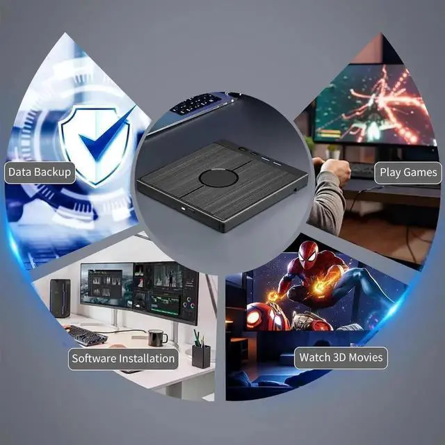 Alt view image 2 of 7 - JAENFONG External Blu Ray Drive [7 in 1], Portable Blu-Ray/DVD Drive with USB 3.0/Type-C/SD/TF Card Ports, Support 100G Disc Blu Ray Drive External, Blu Ray Burner for Windows XP/7/8/10/11 Mac Laptop