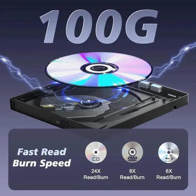 Alt view image 5 of 7 - JAENFONGExternal Blu Ray Drive, 7 IN 1 Portable Blu Ray Burner USB 3.0 Type-C Blu Ray Drive Support 100G Disc Read&Write External Bluray CD/DVD Drive Compatible with Windows MacOS Linux Laptop Desktop