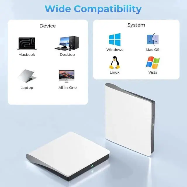 Alt view image 3 of 7 - External Blu Ray Drive, Support 50G Disc Read/Write Bluray Drive, Portable 3D Blu Ray Burner with USB 3.0 & Type-C, External CD DVD Drive for Windows XP/7/8/10/11 MacOS for Laptop, Desktop, Mac