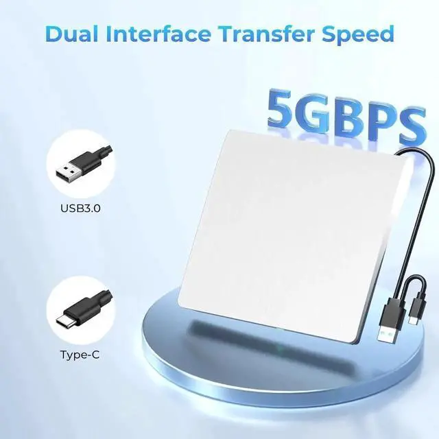 Alt view image 2 of 7 - External Blu Ray Drive, Support 50G Disc Read/Write Bluray Drive, Portable 3D Blu Ray Burner with USB 3.0 & Type-C, External CD DVD Drive for Windows XP/7/8/10/11 MacOS for Laptop, Desktop, Mac